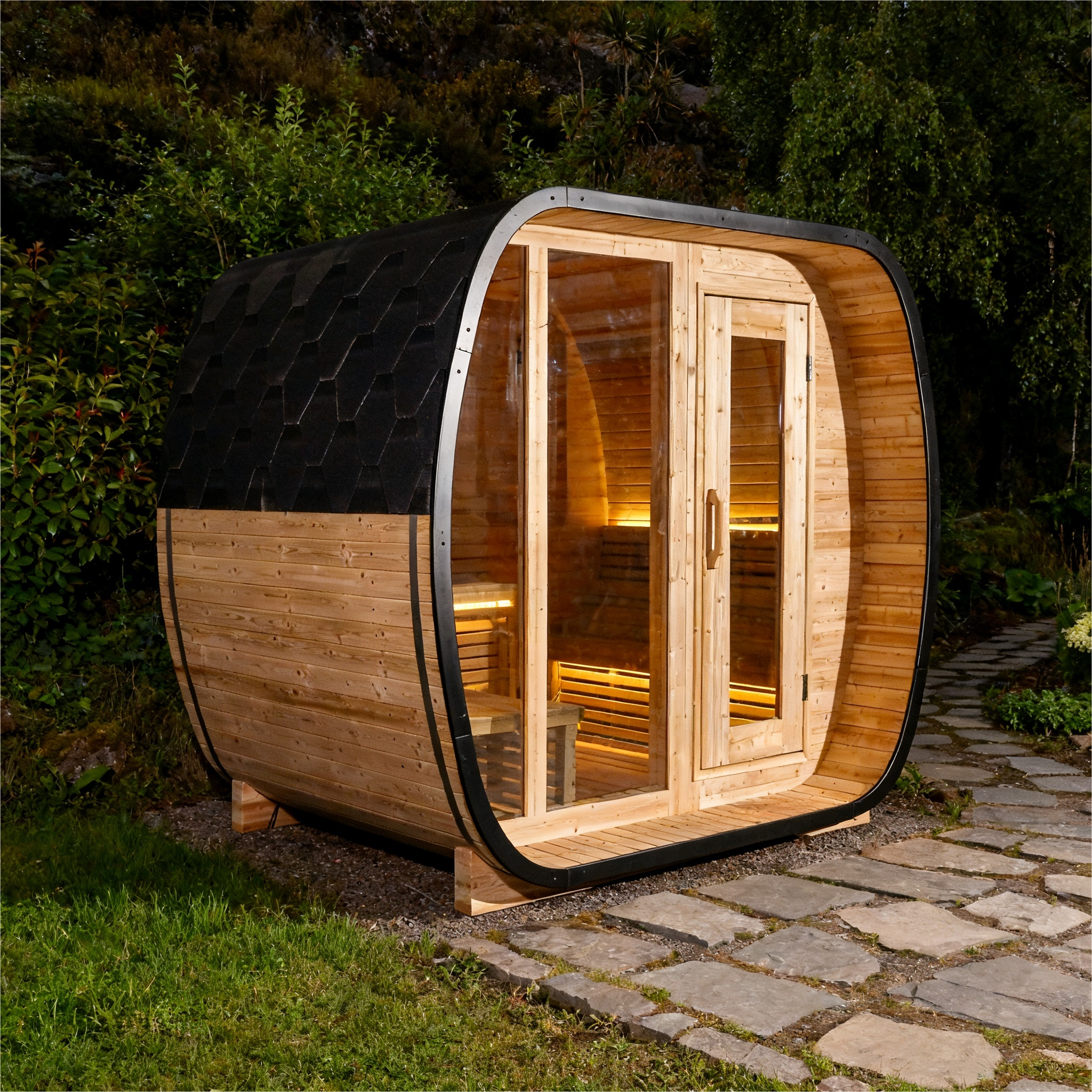 4 - Person Traditional Square Steam Sauna with Built - in Small Changing Room