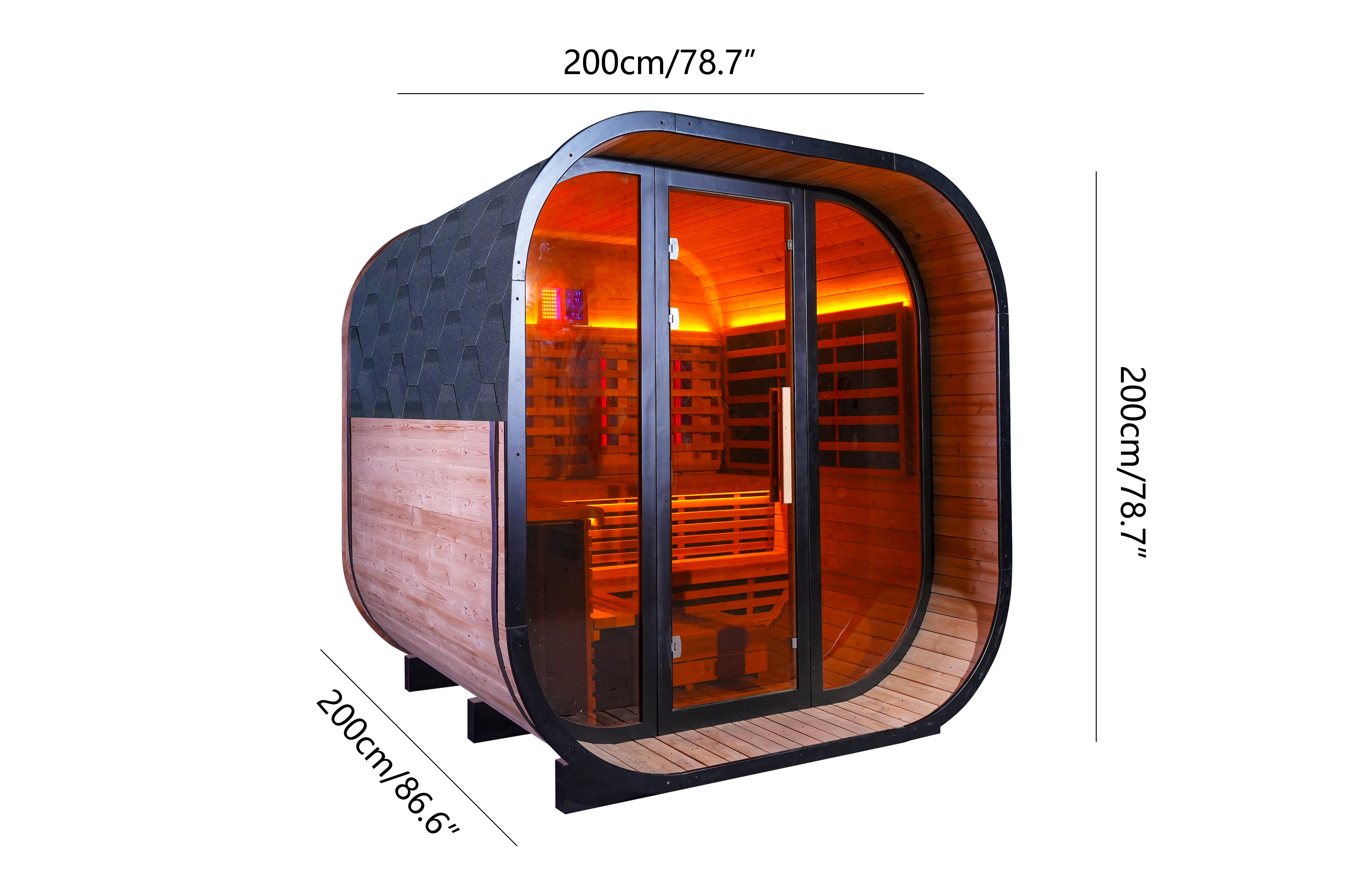 6 - Person Traditional Square Far - Infrared Sauna with Amber Glass