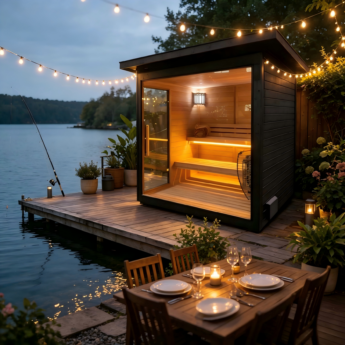 Canadian Red Cedar Outdoor Sauna, 4-5 Person Traditional Steam Sauna with 6KW WIFI Control Heater, Tempered Glass Front, LED Lighting, Bitumen Roof, Complete Accessories Kit for Outdoor & Backyard Use