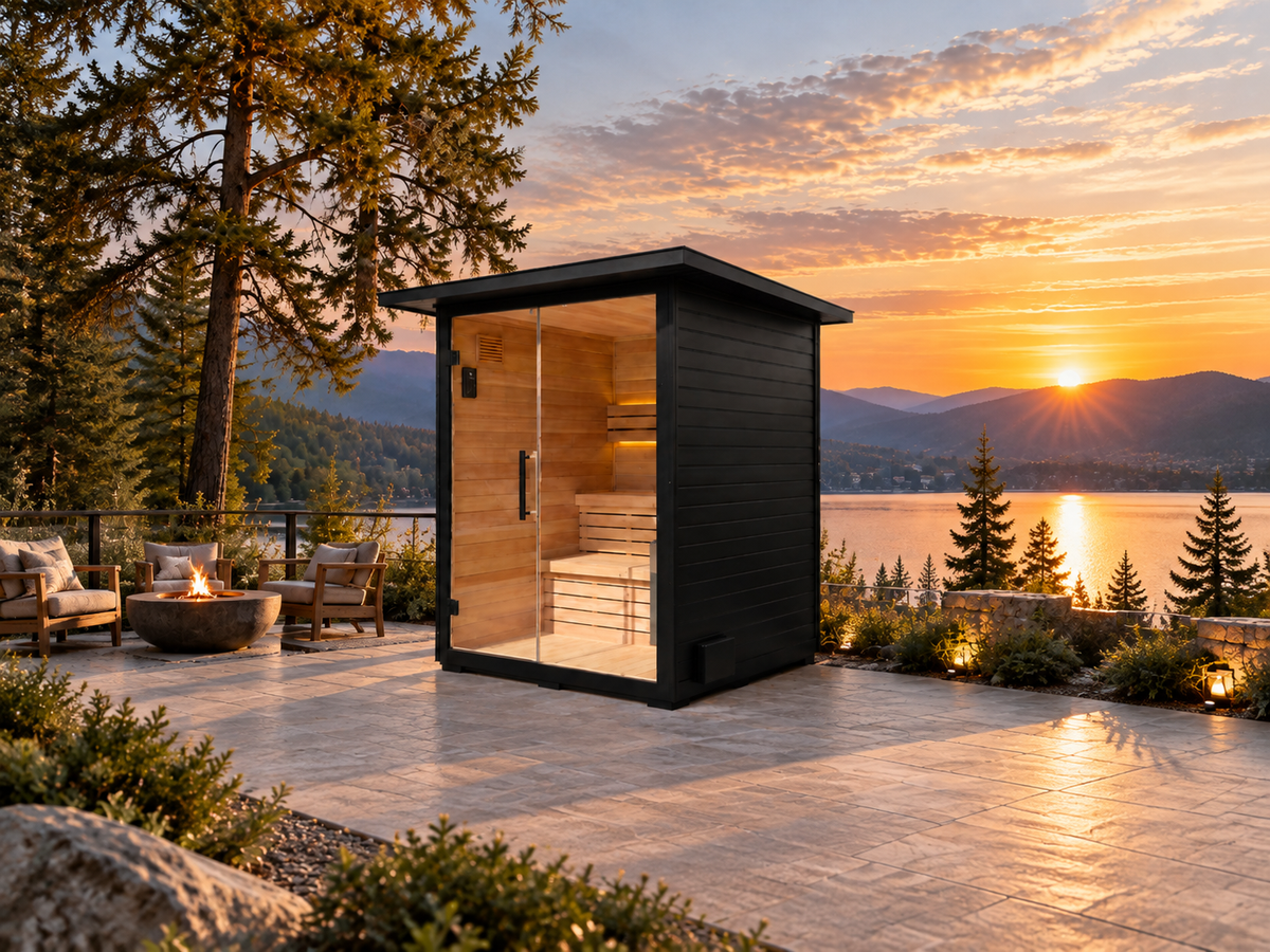 Premium Canadian Red Cedar Sauna for 3-4 People | 6kW Heater, Tempered Glass Front, LED Lighting, Indoor/Outdoor Use, with Complete Accessories for Home Wellness Recovery