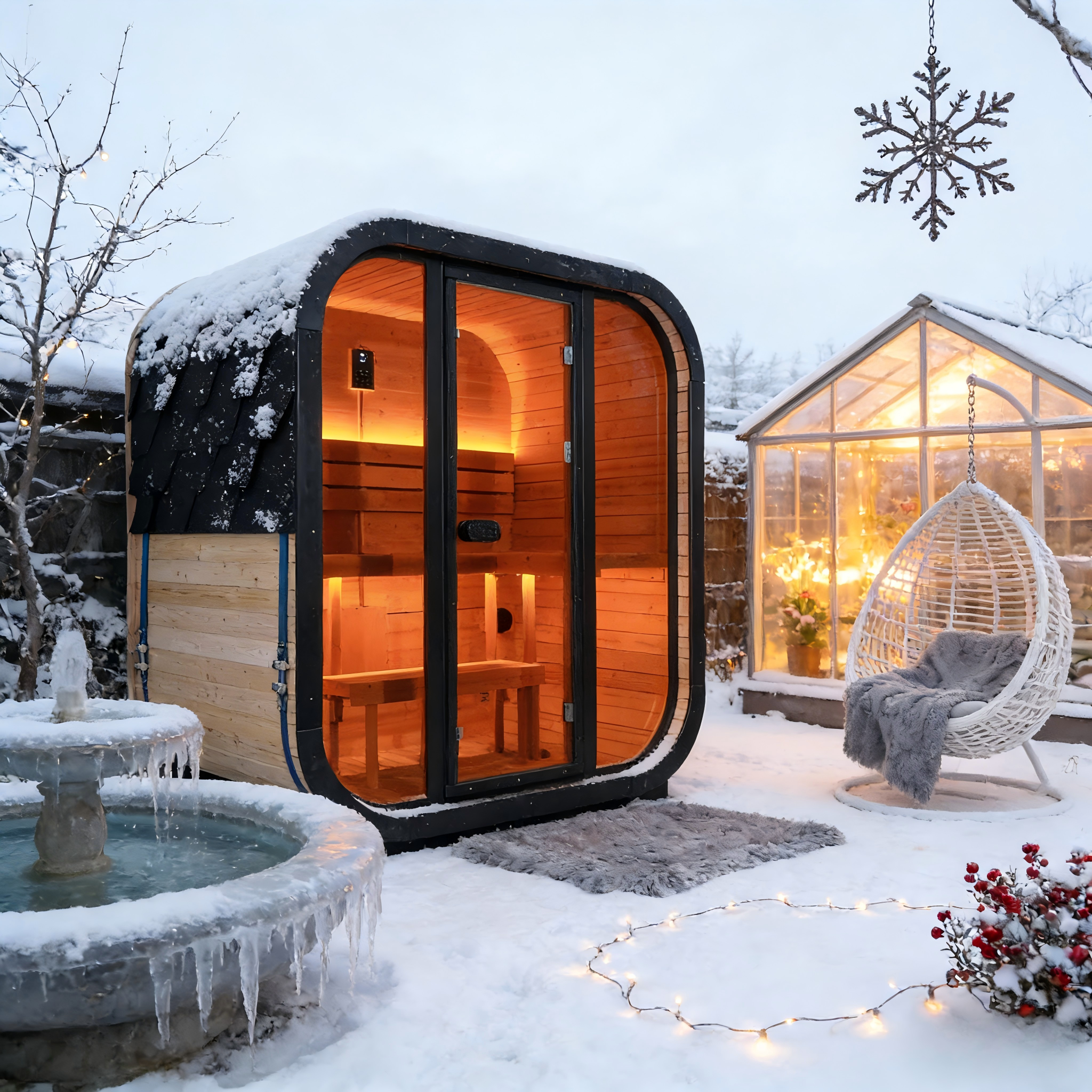 Traditional Outdoor Steam Sauna for 4 People – Carbonized Spruce Wood, 6KW Heater, Tinted Glass Panels, Weather-Resistant Backyard Spa with LED Lighting