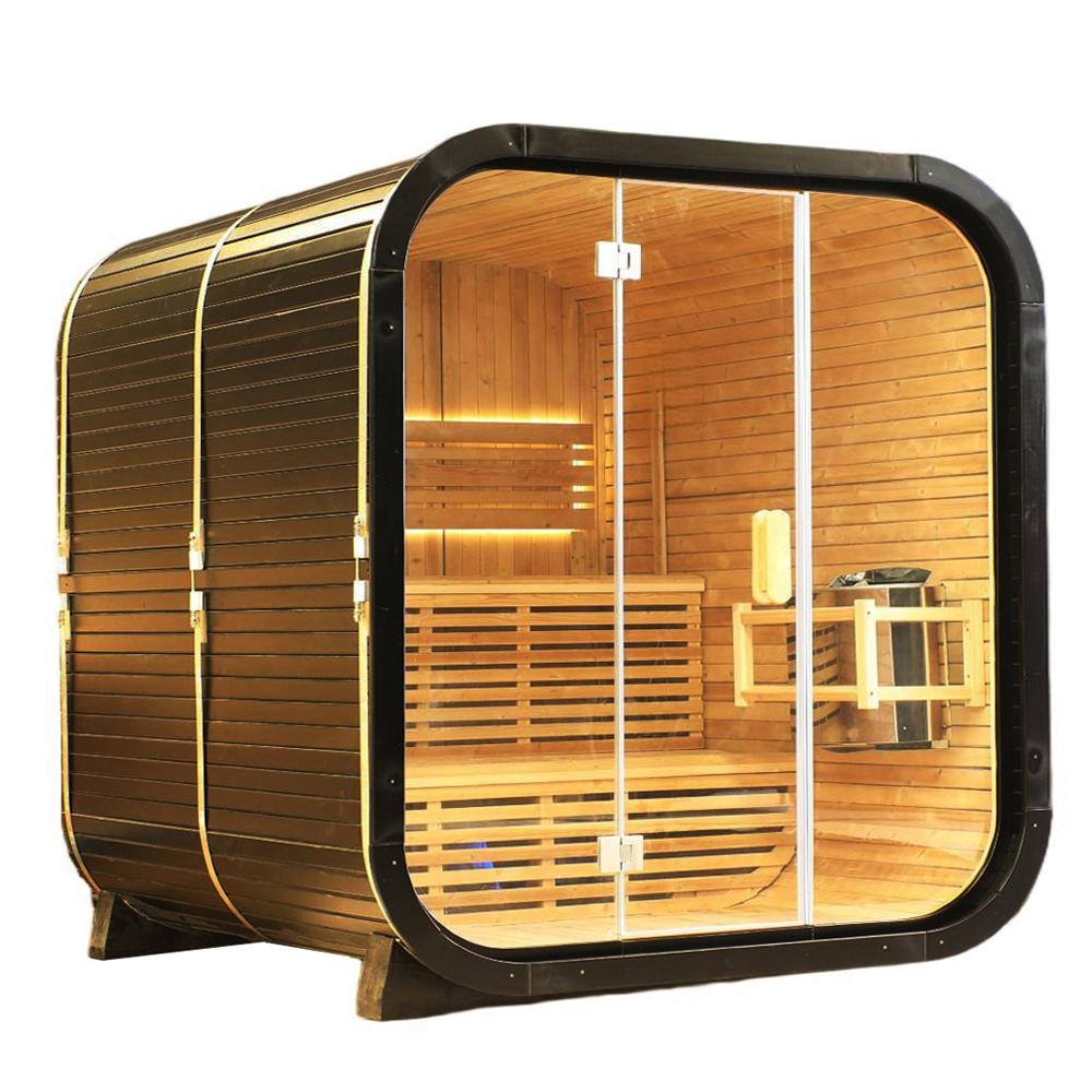 Outdoor Traditional Square Steam Sauna, Thermo Spruce Wood Sauna Room, Home Spa Sauna Kit with Tempered Glass Door, Outdoor Use for Relaxation, Wellness