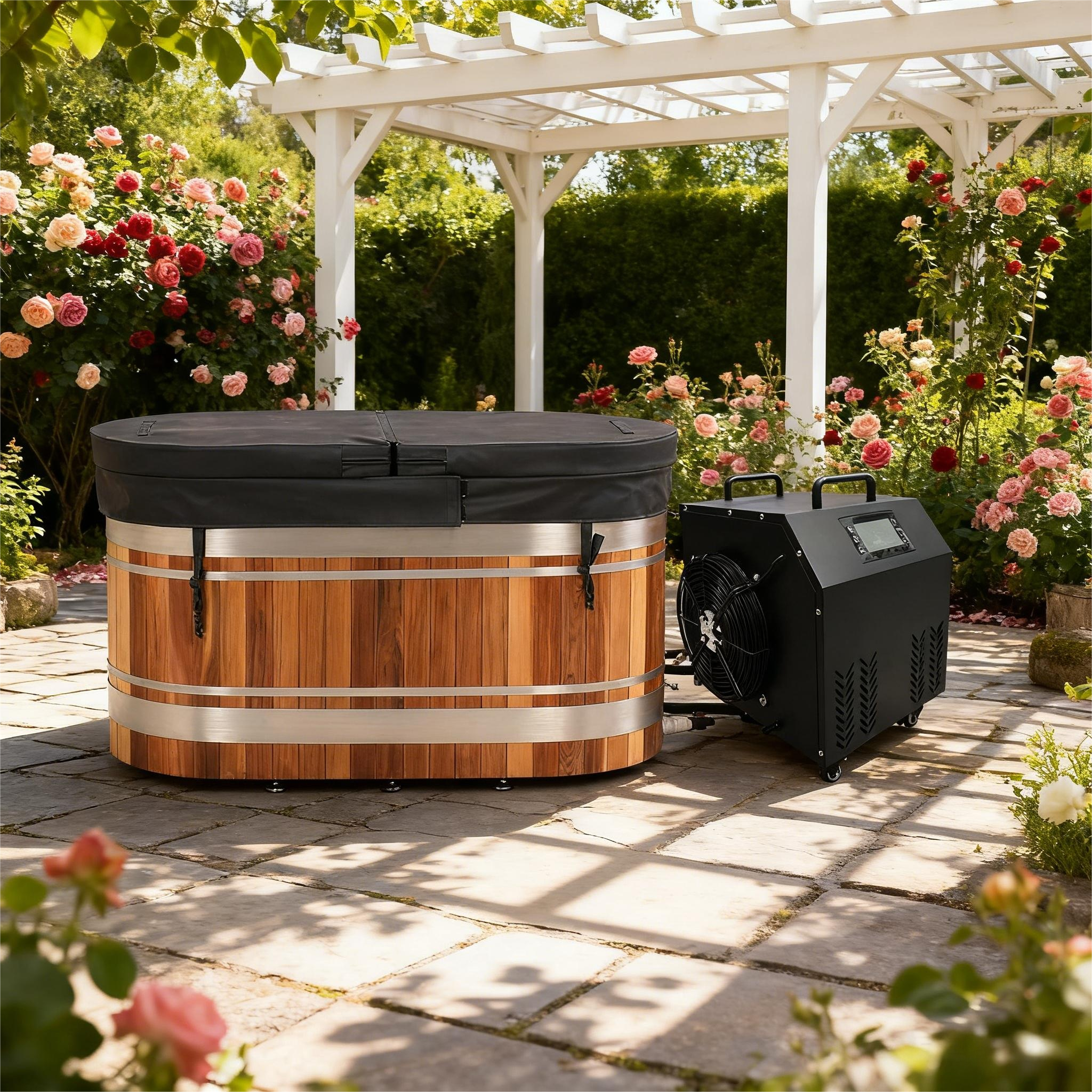 U-Shaped Red Cedar Ice Bath Tub – Ergonomic Cold Plunge Spa Barrel for Cold Water Therapy, Athlete Recovery & Home Wellness, Natural Wooden Wellness Tub