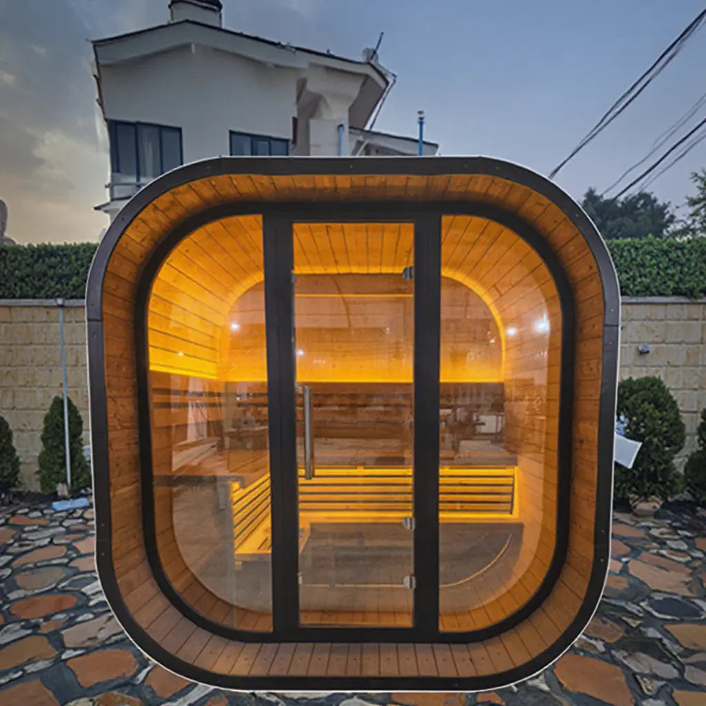 New 4-6 person Black Square Premium Thermo Spruce Wood Outdoor Sauna-FFF HELIUS