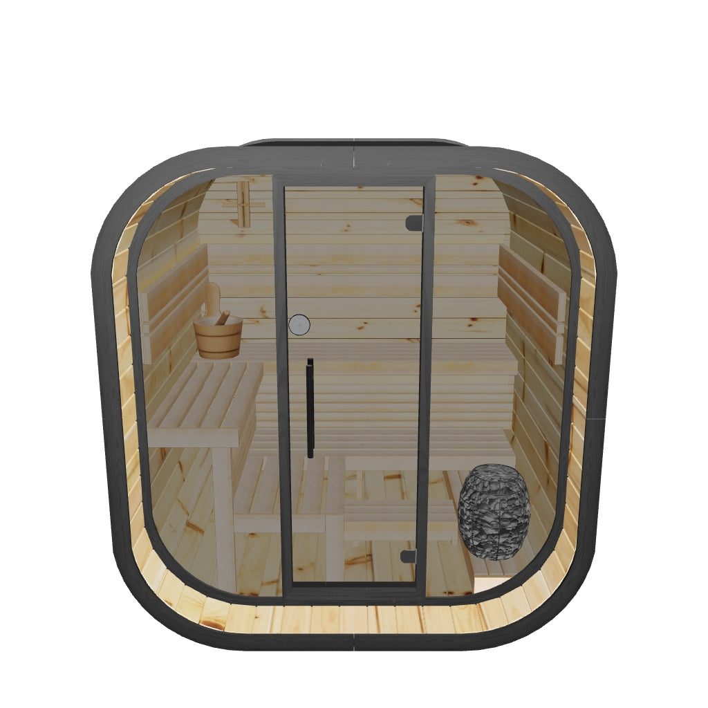 New 4-6 person Black Square Premium Thermo Spruce Wood Outdoor Sauna-FFF