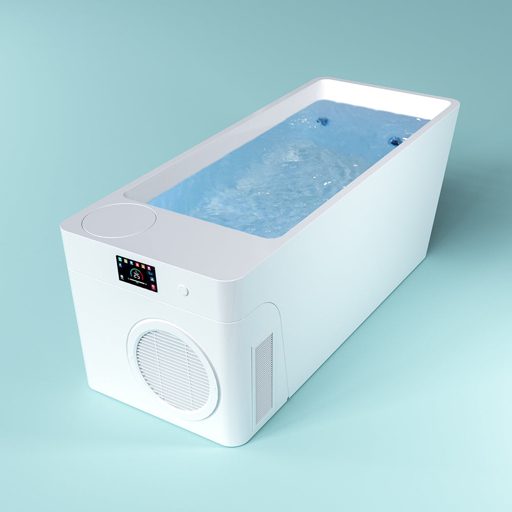 Acrylic Ice Bath Tub with Built-In Ice Machine – All-in-One Cold Plunge Spa System for Athlete Recovery, Hydrotherapy & Home Gym, Modern Sleek Cooling Design