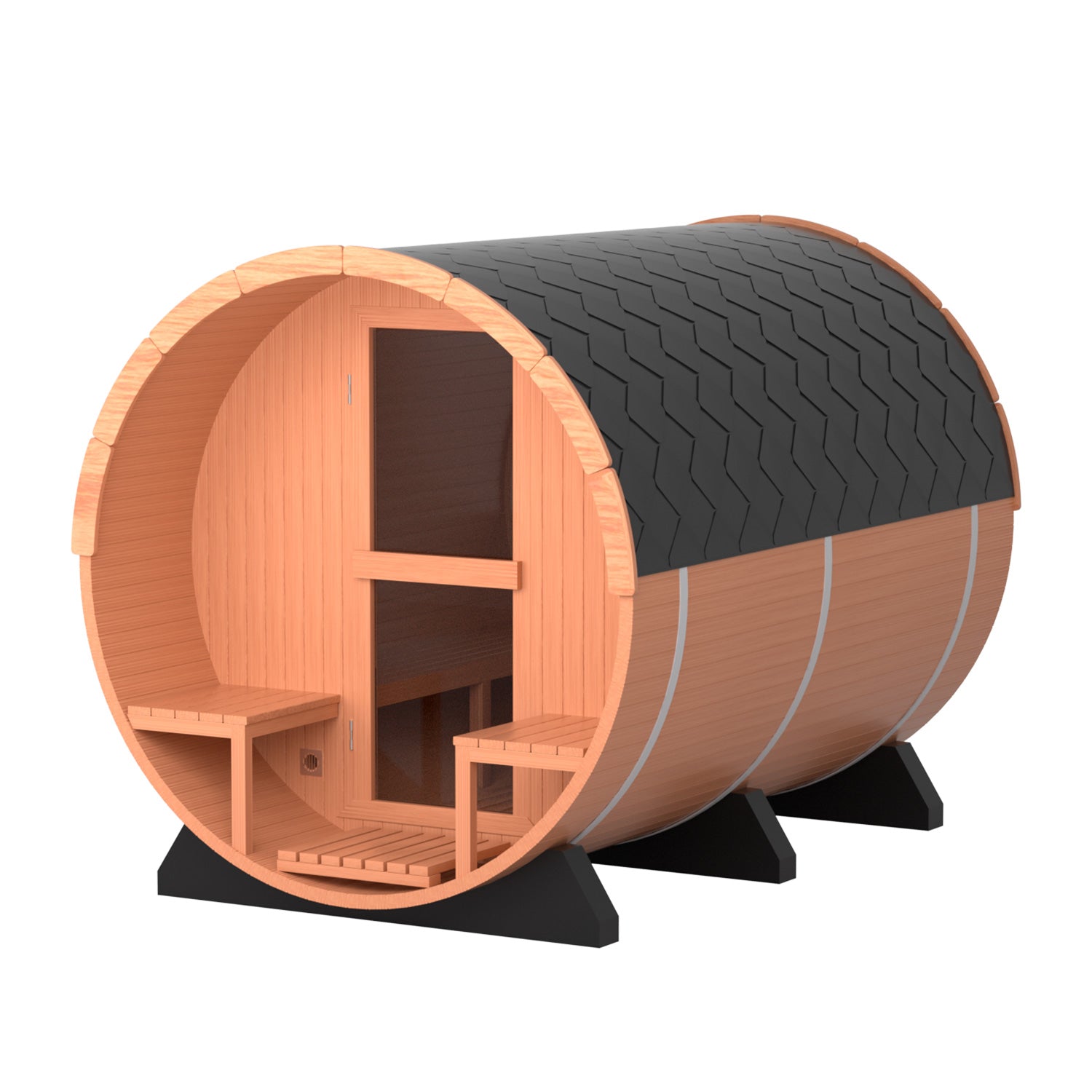 6-Person Patchwork Red Cedar Traditional Steam Sauna with Half-viewing Window