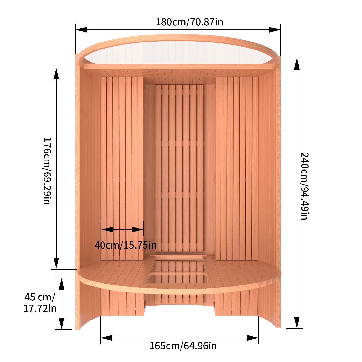 6-Person Patchwork Red Cedar Traditional Steam Sauna with Half-viewing Window
