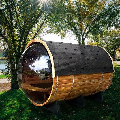 6-Person Patchwork Red Cedar Sauna With Stove And Panoramic Glass