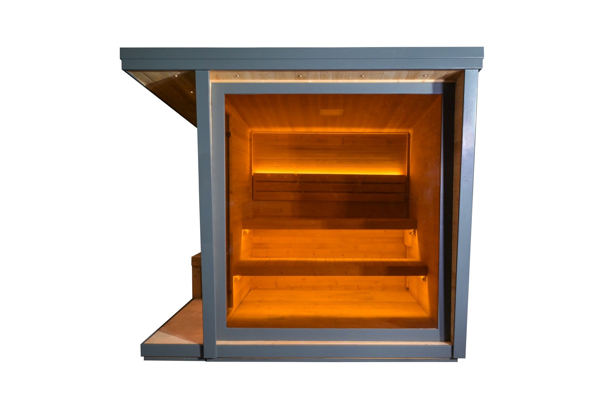 6 - Person Traditional Square Steam Sauna: Solid Wood Core with Aluminum - Alloy - Tiled Sides and Roof