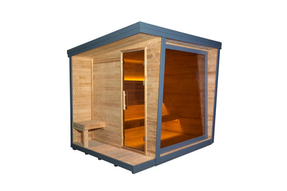 6 - Person Traditional Square Steam Sauna: Solid Wood Core with Aluminum - Alloy - Tiled Sides and Roof