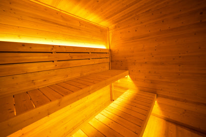 6 - Person Traditional Square Steam Sauna: Solid Wood Core with Aluminum - Alloy - Tiled Sides and Roof