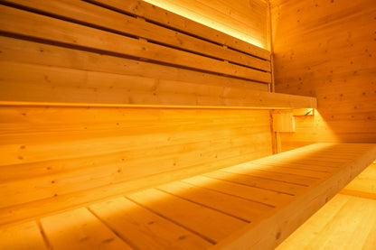 6 - Person Traditional Square Steam Sauna: Solid Wood Core with Aluminum - Alloy - Tiled Sides and Roof