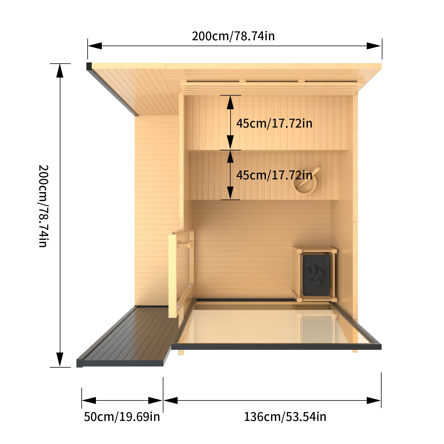 Outdoor Black Square Traditional Steam Sauna Cabin | Classic Canadian Hemlock Wood Detox Experience