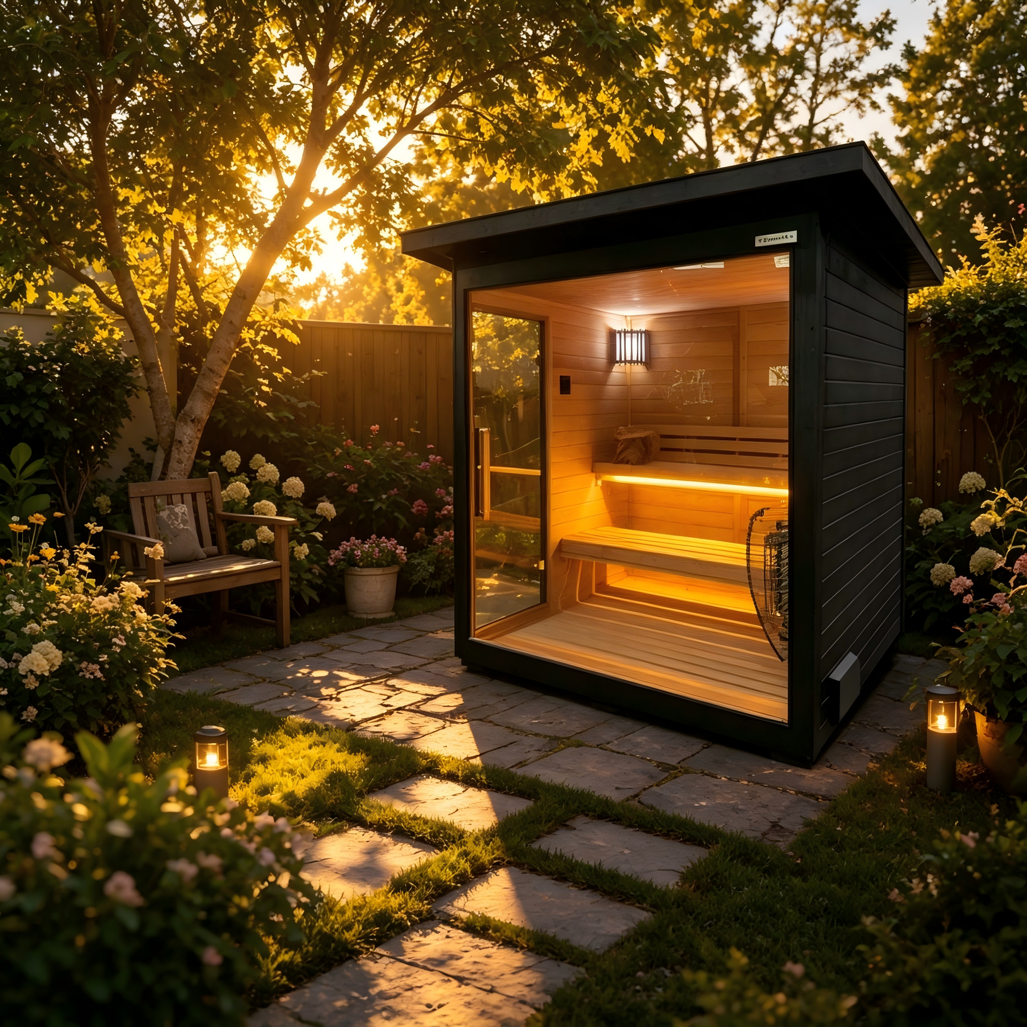 Canadian Red Cedar Outdoor Sauna, 4-5 Person Traditional Steam Sauna with 6KW Heater, Tempered Glass Front, LED Lighting, Bitumen Roof, Complete Accessories Kit for Indoor & Backyard Use
