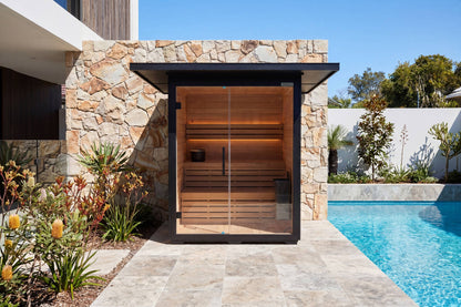 Premium Canadian Red Cedar Sauna for 3-4 People | 6kW Heater, Tempered Glass Front, LED Lighting, Indoor/Outdoor Use, with Complete Accessories for Home Wellness Recovery