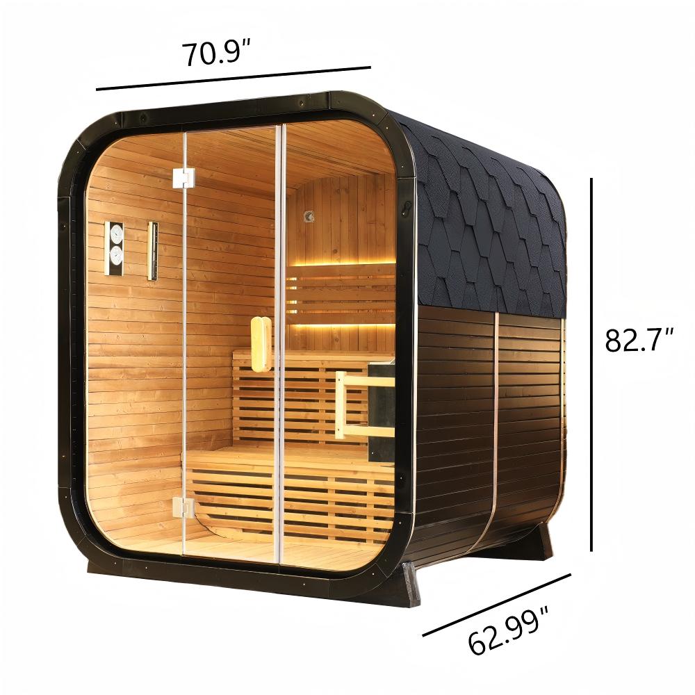 Outdoor Traditional Carbonized Spruce Square Steam Sauna - Premium Home Spa Experience for Relaxation & Wellness