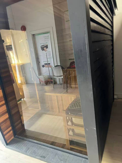 Outdoor 4-6 Person Black Square Traditional Steam Sauna with Red Cedar Construction, 9000W Heater – with Wooden Shingles