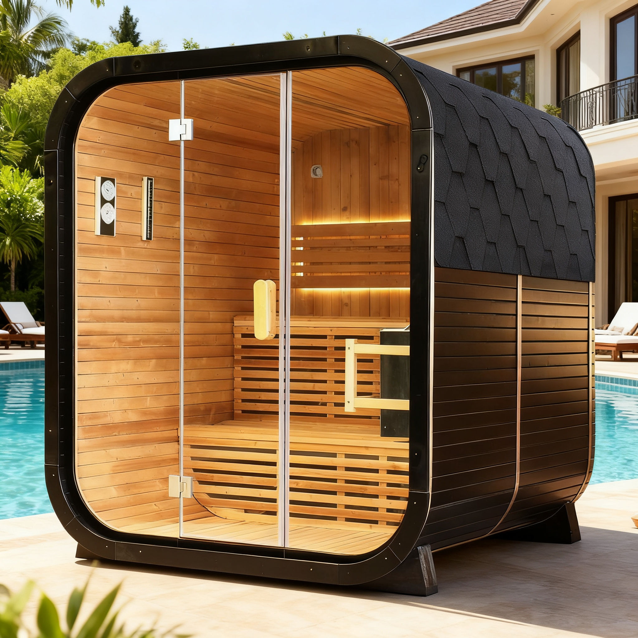 Outdoor Traditional Carbonized Spruce Square Steam Sauna - Premium Home Spa Experience for Relaxation & Wellness
