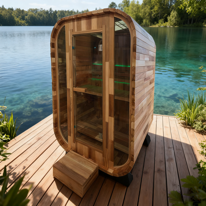 Outdoor Square Traditional Steam Sauna with Red Cedar Wood Construction – Premium Outdoor Sauna for Home Wellness & Relaxation