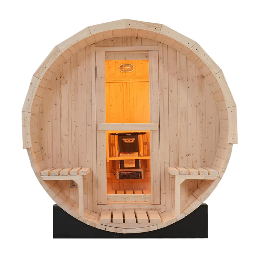 4-6 Person Outdoor Barrel Sauna - Premium White Pine Wood, All-Weather Design for Backyard Relaxation