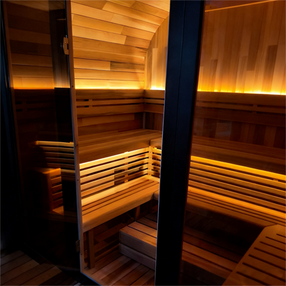 New 4-6 person Black Square Premium Patchwork Red Cedar Outdoor Sauna