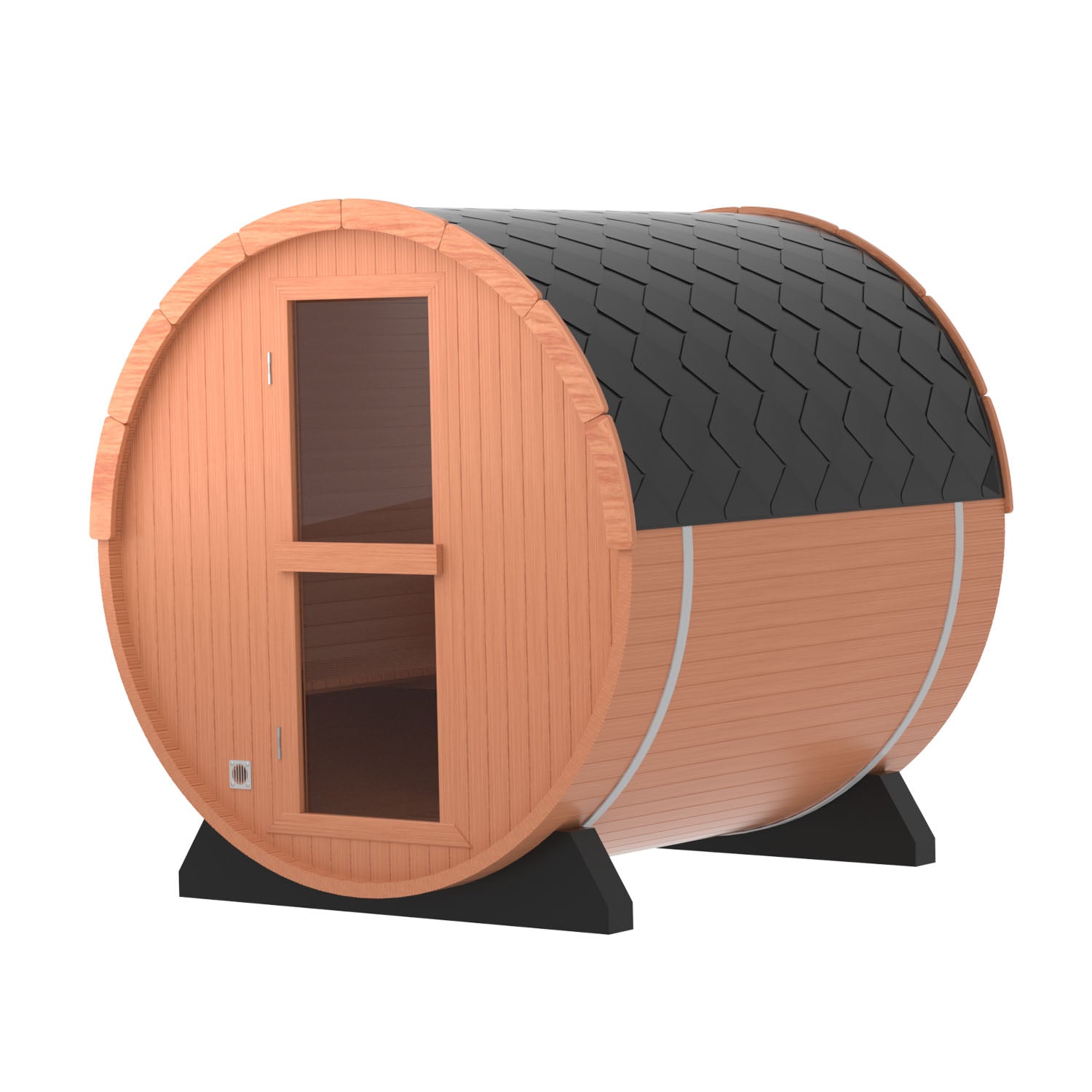 4-Person Patchwork Red Cedar Traditional Steam Sauna with Half-viewing Window