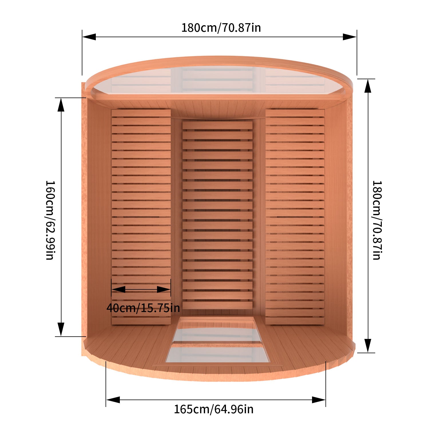 4-Person Patchwork Red Cedar Traditional Steam Sauna with Half-viewing Window