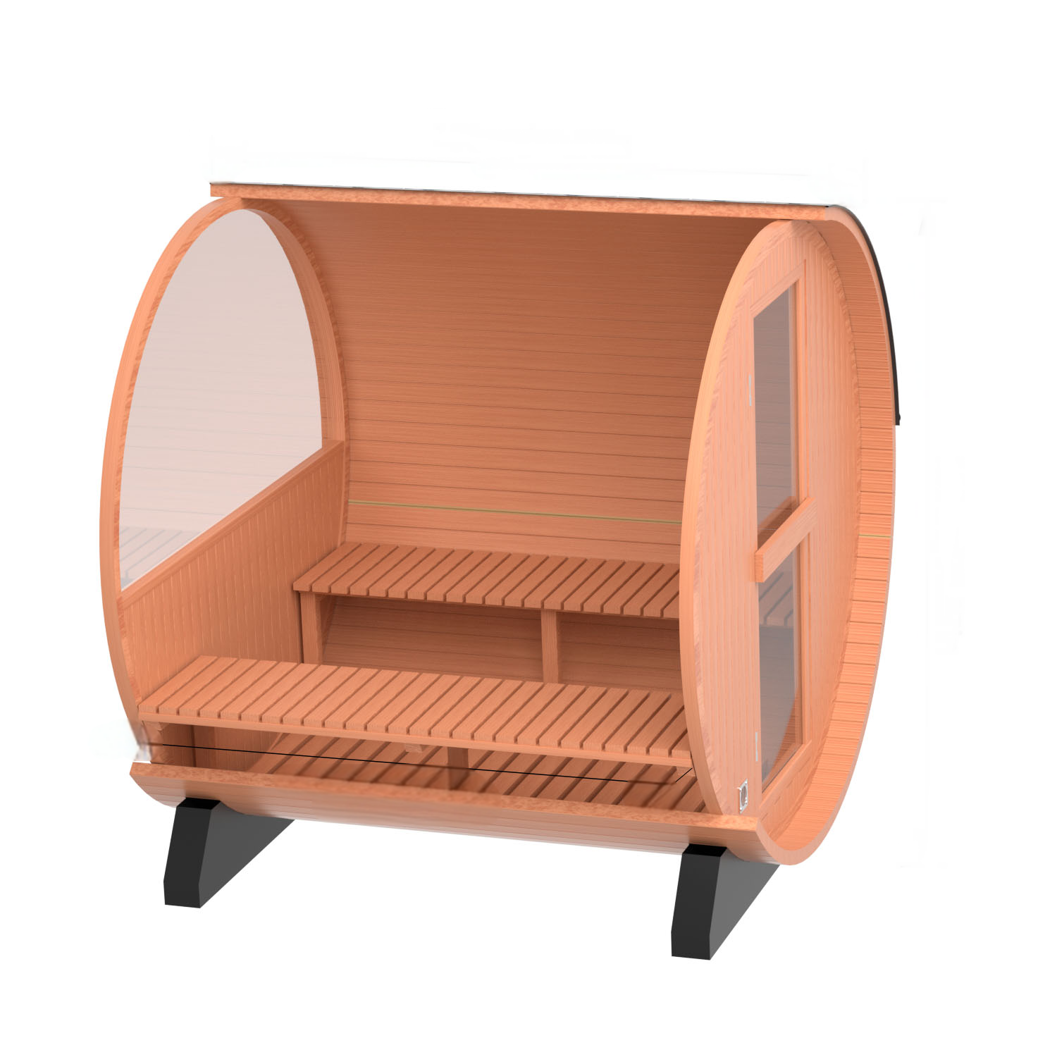 4-Person Patchwork Red Cedar Traditional Steam Sauna with Half-viewing Window