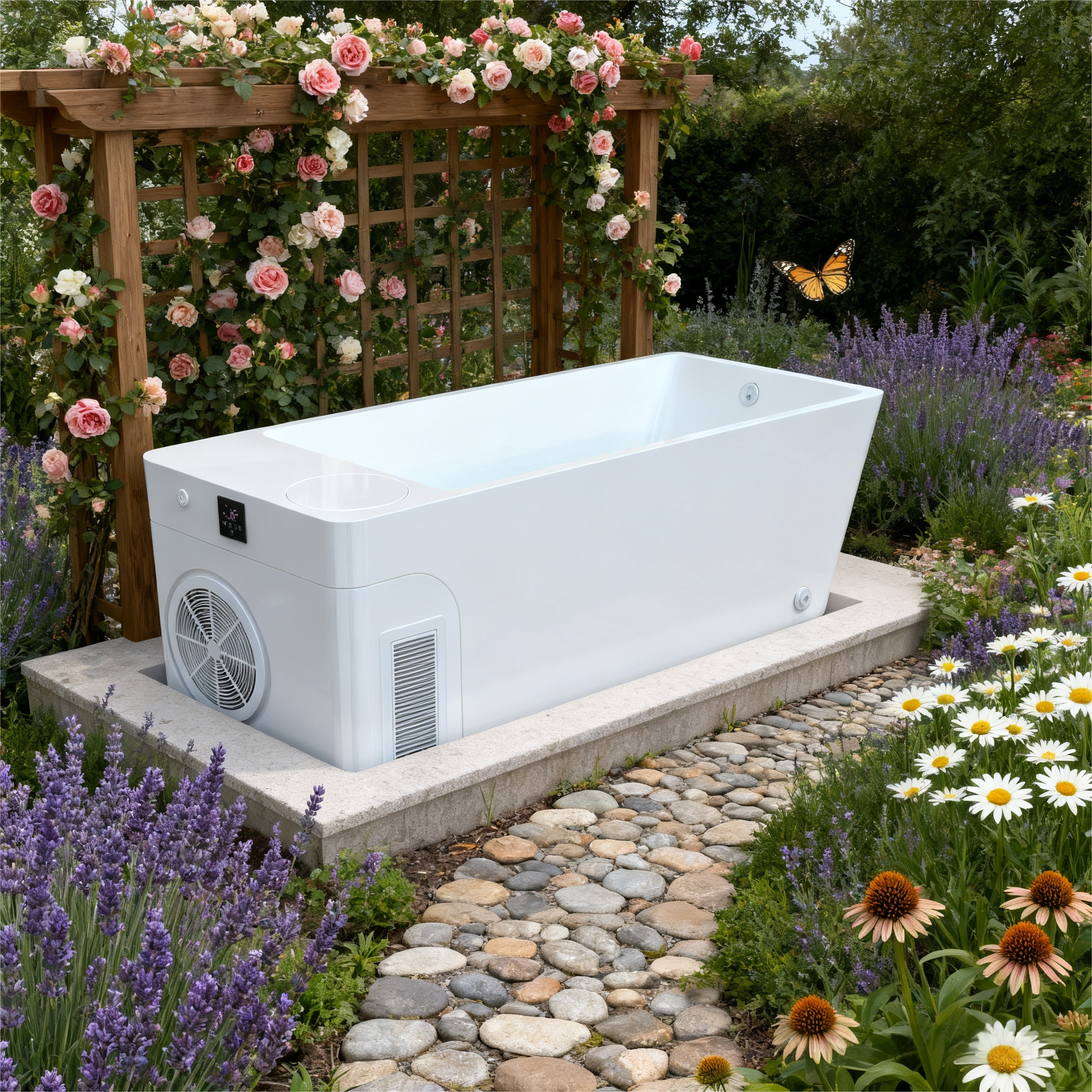 Acrylic Ice Bath Tub with Built-In Ice Machine – All-in-One Cold Plunge Spa System for Athlete Recovery, Hydrotherapy & Home Gym, Modern Sleek Cooling Design