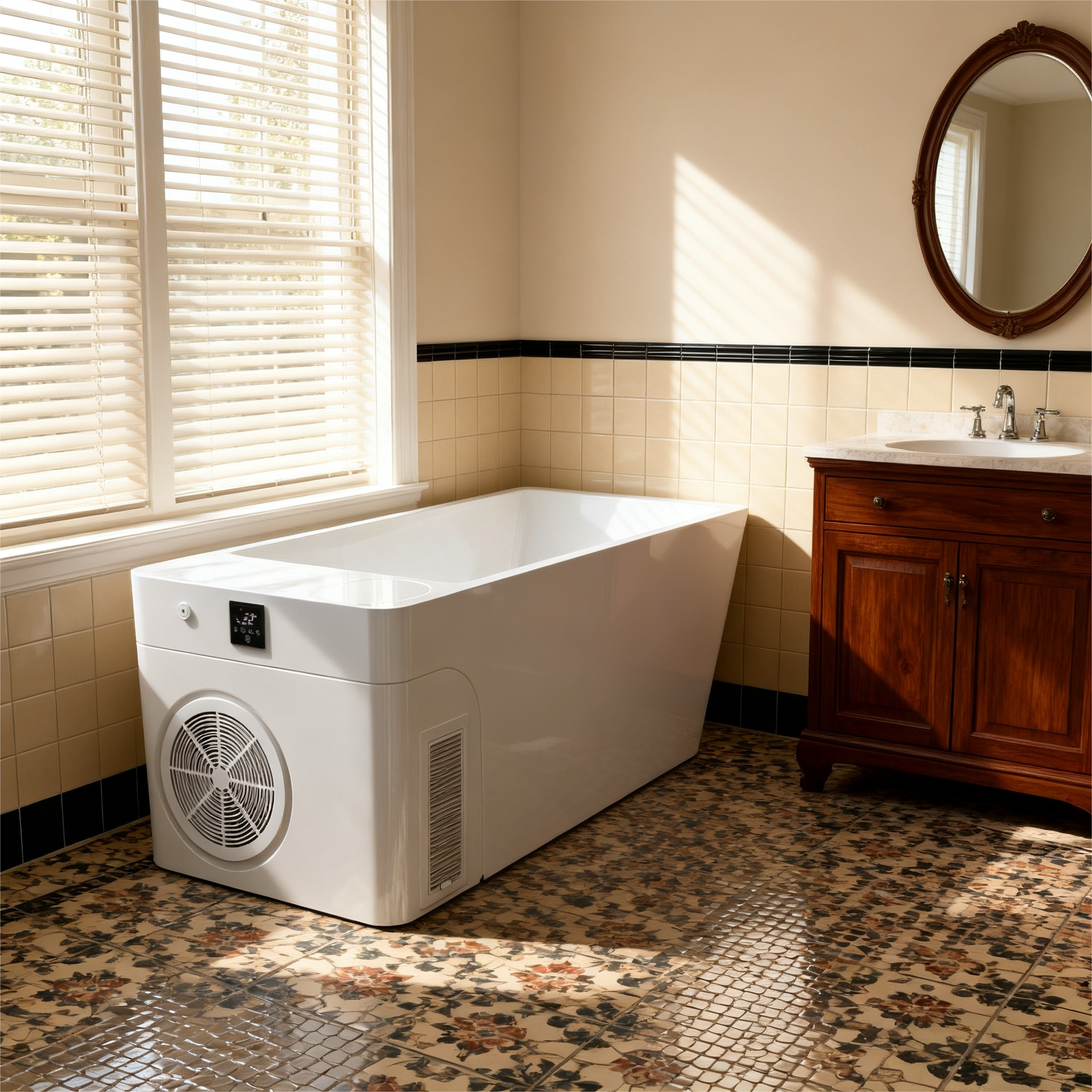 Acrylic Ice Bath Tub with Built-In Ice Machine – All-in-One Cold Plunge Spa System for Athlete Recovery, Hydrotherapy & Home Gym, Modern Sleek Cooling Design