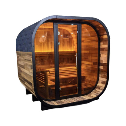 New 4-6 person Black Square Premium Patchwork Red Cedar Outdoor Sauna