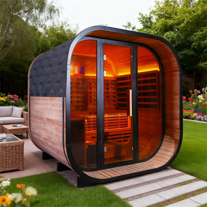 6 - Person Traditional Square Far - Infrared Sauna with Amber Glass
