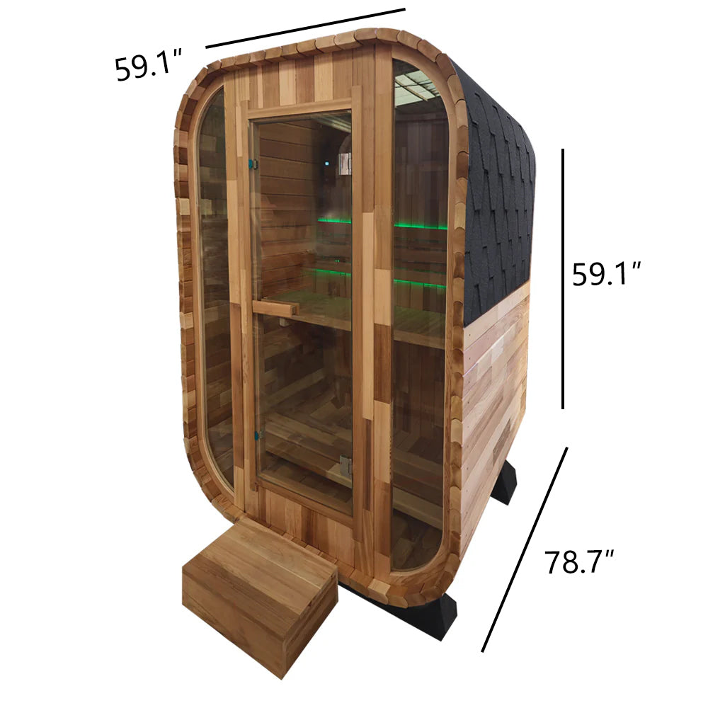 Outdoor Square Traditional Steam Sauna with Red Cedar Wood Construction – Premium Outdoor Sauna for Home Wellness & Relaxation