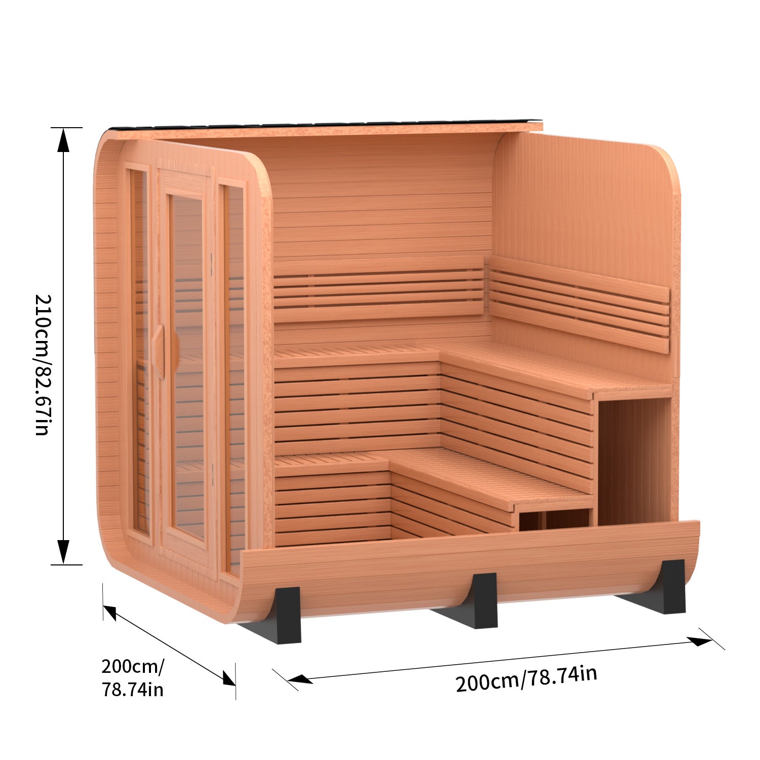 Outdoor Square Sauna, Patchwork Red Cedar Traditional Steam Sauna Kit with Outdoor Waterproof Tile and More
