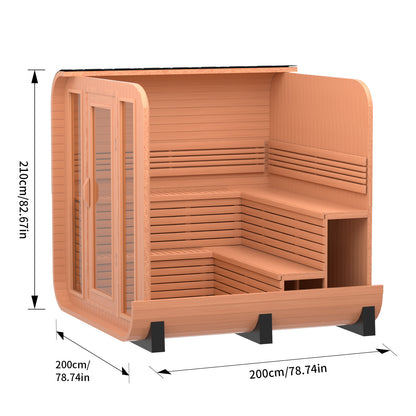 Outdoor Square Sauna, Patchwork Red Cedar Traditional Steam Sauna Kit with Outdoor Waterproof Tile and More