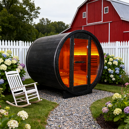 4 - Person Black Traditional Barrel Steam Sauna: Share Timeless Relaxation & Wellness