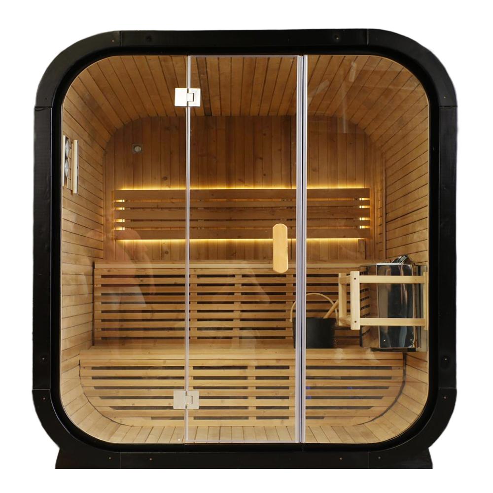 Outdoor Traditional Square Steam Sauna, Thermo Spruce Wood Sauna Room, Home Spa Sauna Kit with Tempered Glass Door, Outdoor Use for Relaxation, Wellness