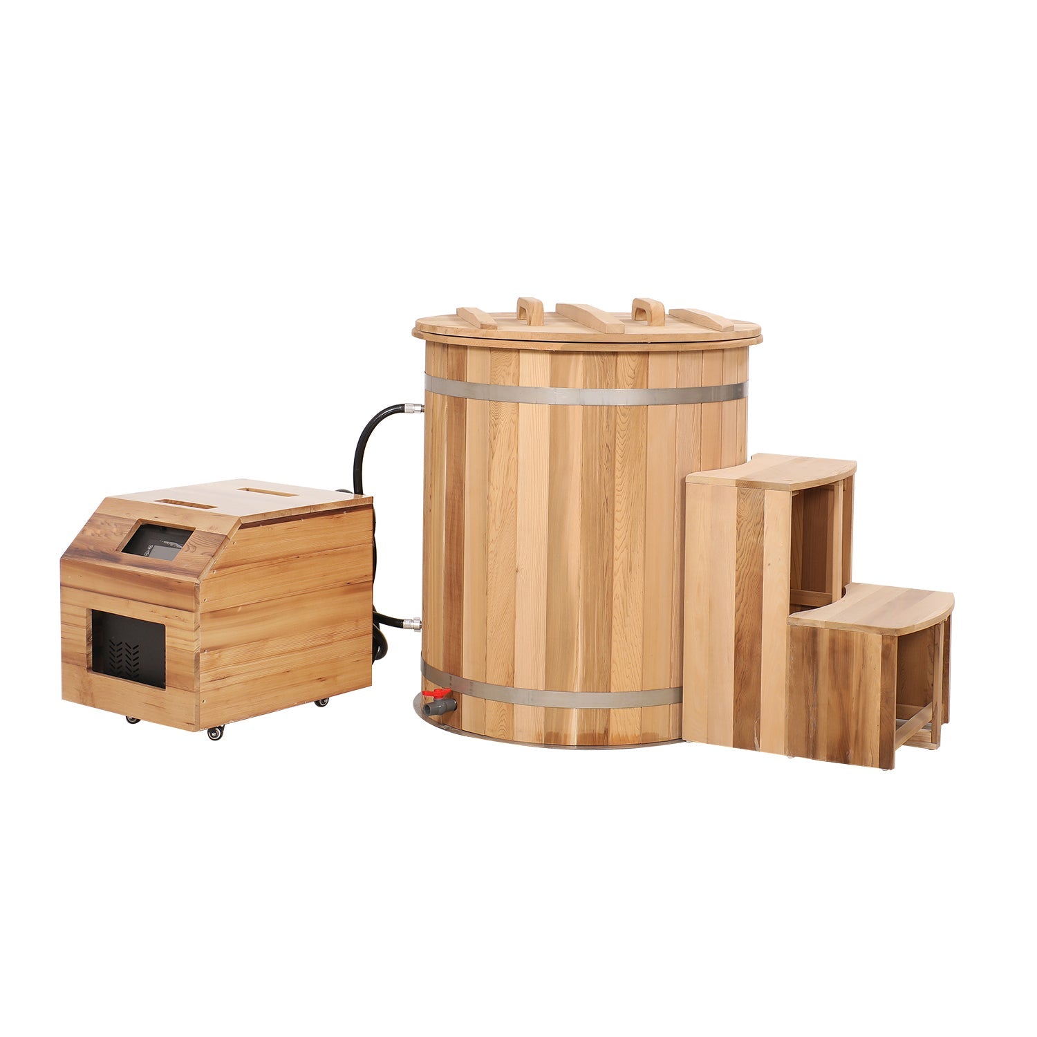 Round Red Cedar Cold Plunge Tub, Cold Plunge Barrel for Human Cryotherapy, Spa & Muscle Recovery – Natural Wood Wellness Design