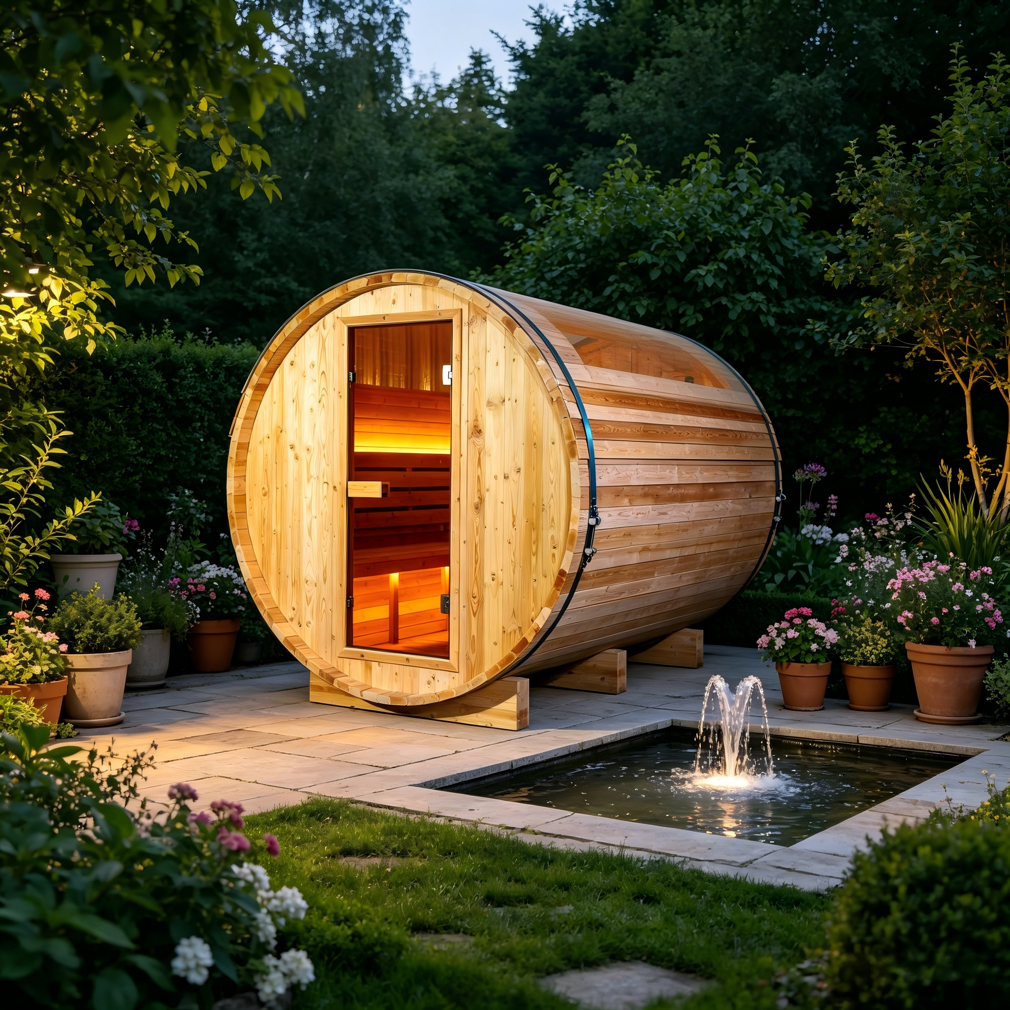 4-6 Person Outdoor Barrel Sauna, Traditional Steam Sauna with Panoramic View Window, Thermo Spruce Wood, for Backyard Garden Home Spa Relaxation