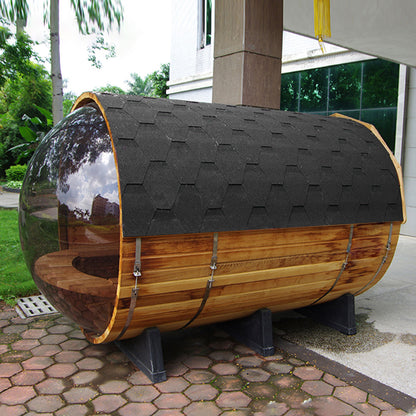 6-Person Patchwork Red Cedar Sauna With Stove And Panoramic Glass