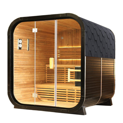 Outdoor Traditional Square Steam Sauna, Thermo Spruce Wood Sauna Room, Home Spa Sauna Kit with Tempered Glass Door, Outdoor Use for Relaxation, Wellness