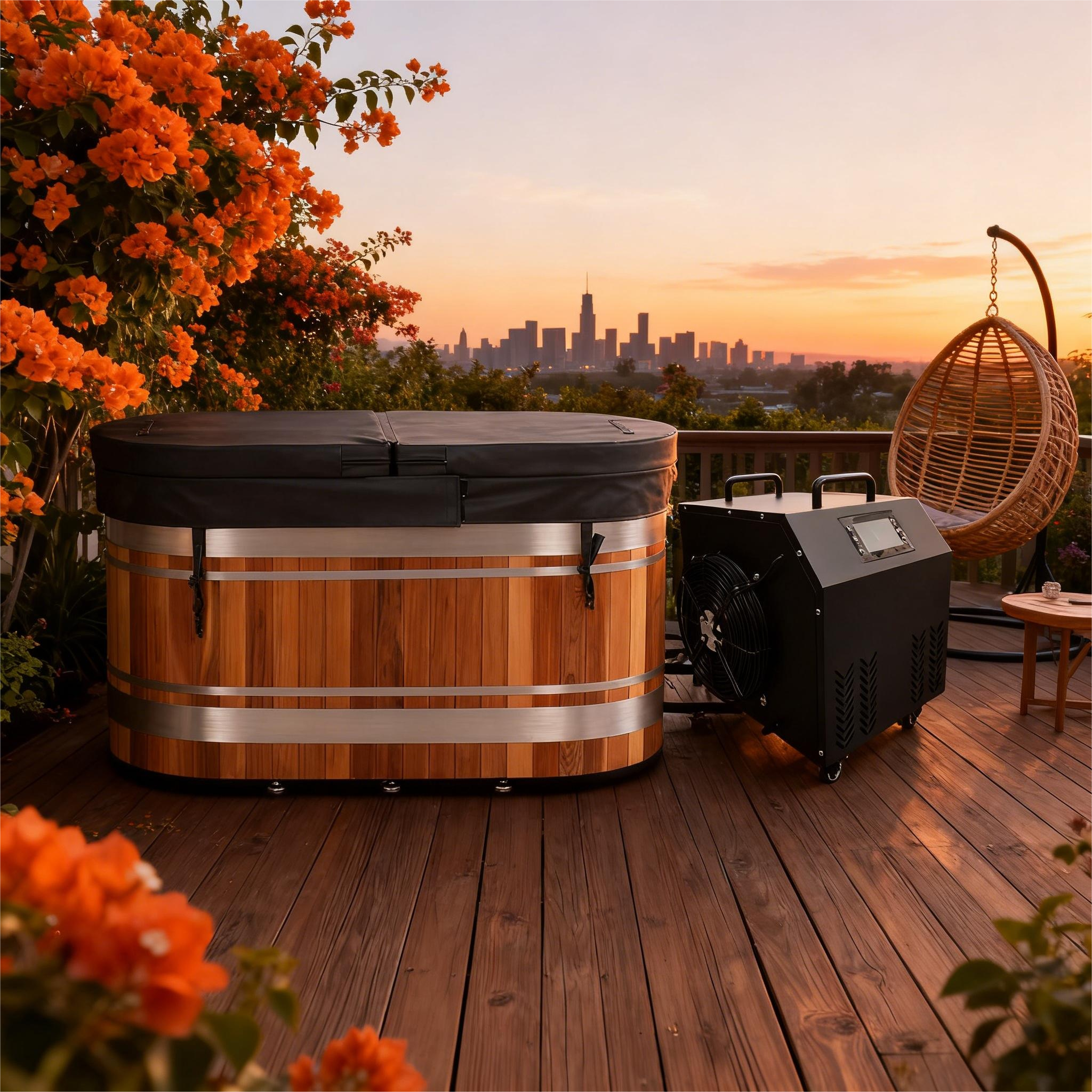 U-Shaped Red Cedar Ice Bath Tub – Ergonomic Cold Plunge Spa Barrel for Cold Water Therapy, Athlete Recovery & Home Wellness, Natural Wooden Wellness Tub