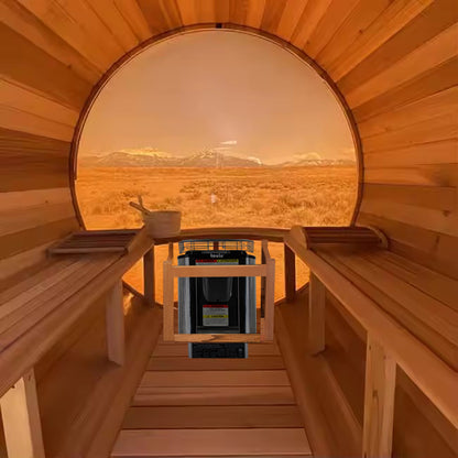 6-Person Patchwork Red Cedar Sauna With Stove And Panoramic Glass