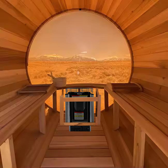 6-Person Patchwork Red Cedar Sauna With Stove And Panoramic Glass