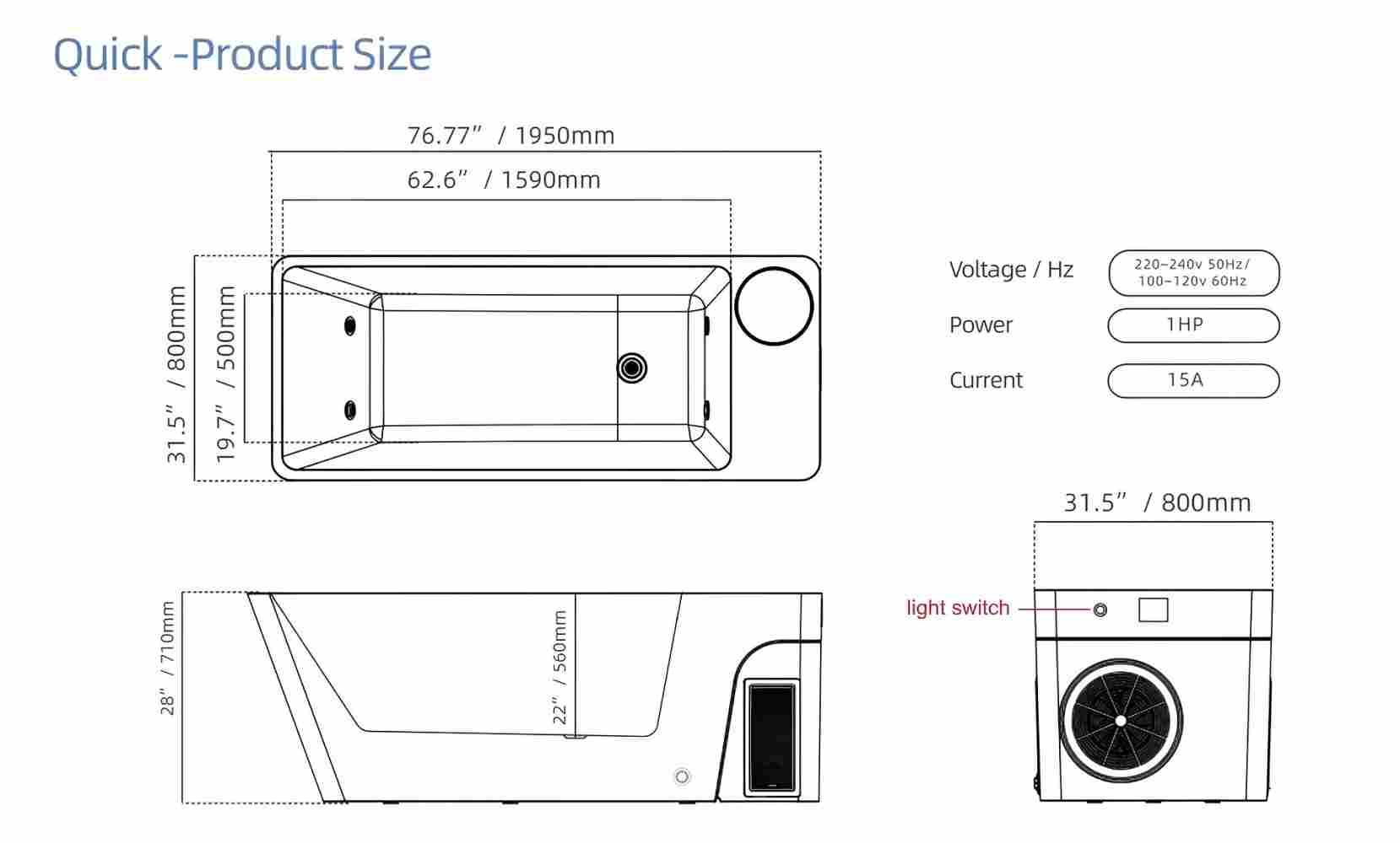 Acrylic Ice Bath Tub with Built-In Ice Machine – All-in-One Cold Plunge Spa System for Athlete Recovery, Hydrotherapy & Home Gym, Modern Sleek Cooling Design