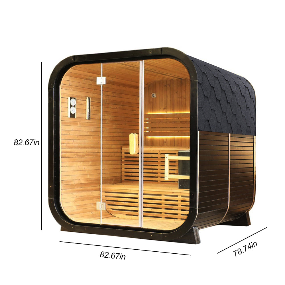 Outdoor Traditional Square Steam Sauna, Carbonized Spruce Wood Sauna Room, Home Spa Sauna Kit with Tempered Glass Door, Outdoor Use for Relaxation, Wellness