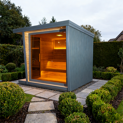 6 - Person Traditional Square Steam Sauna: Solid Wood Core with Aluminum - Alloy - Tiled Sides and Roof