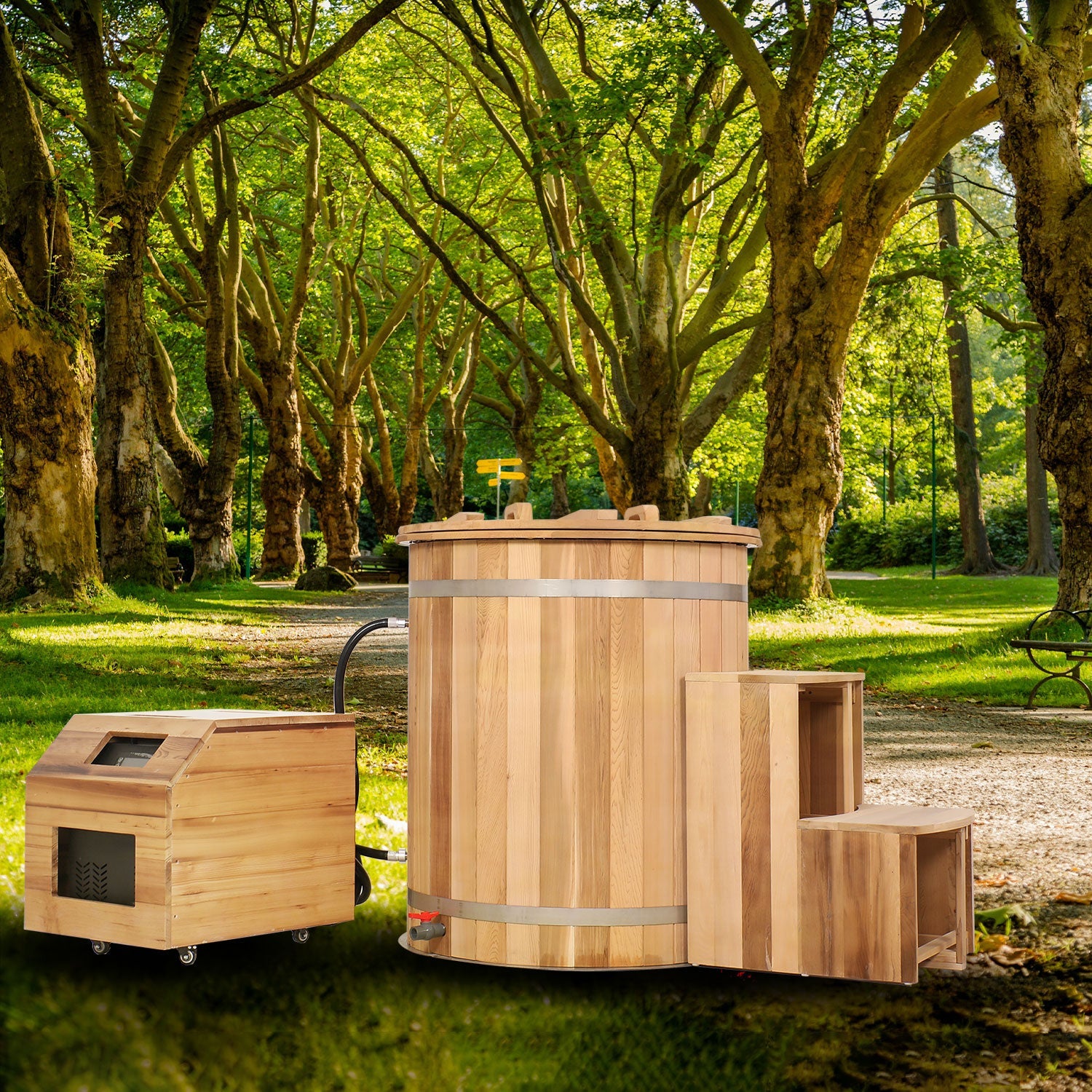 Round Red Cedar Cold Plunge Tub, Cold Plunge Barrel for Human Cryotherapy, Spa & Muscle Recovery – Natural Wood Wellness Design