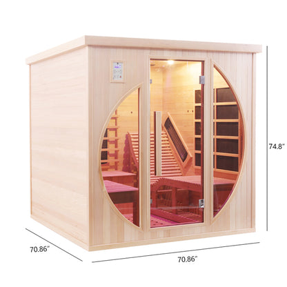 Premium Red Cedar Indoor Far Infrared Sauna - 2-Person Lay-Flat Lounge Chair Design, Relaxation Therapy for Home Relax, Natural Wood Construction